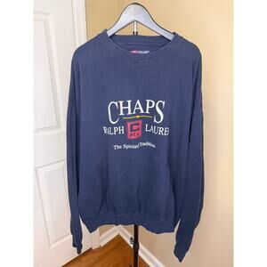 Chaps Ralph Lauren Vintage Spellout Crewneck Sweatshirt Navy Size XXL